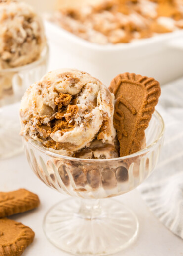 Homemade Biscoff ice cream in a jar with cookies.