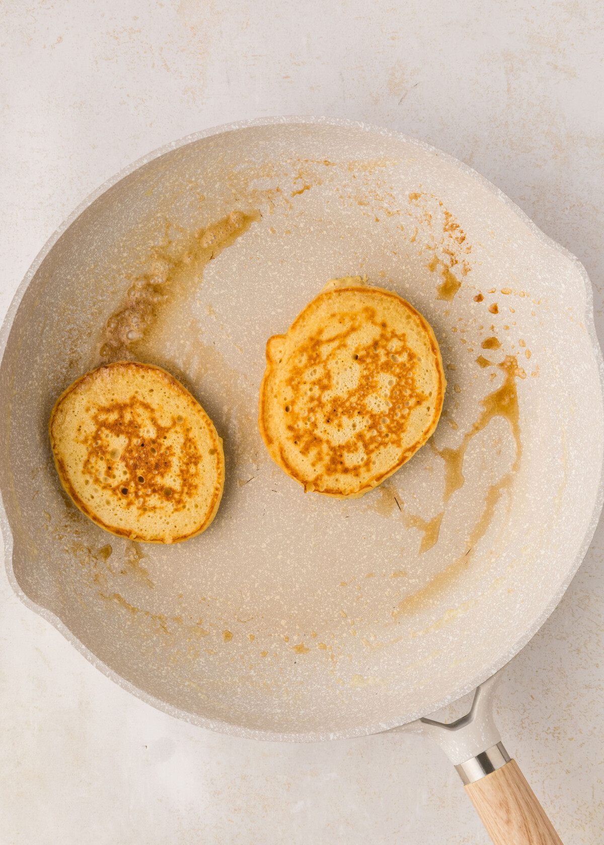 Pancakes on a skillet.