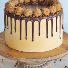 Seven Layer Bar Cake: inspired by a 7 layer bar, this Seven Layer Bar Cake is made up of graham cracker crust, coconut chocolate chip cake layers, a buttery, gooey coconut and pecan filling and a butterscotch buttercream. #sevenlayerbar #7layerbar #magicbars #sevenlayerbarcake #7layerbarcake #cake #layeredcake #birthdaycake