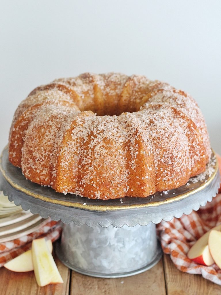 Apple Cider Donut Bundt Cake - a tender and moist apple cinnamon bundt cake with a cinnamon sugar dusting. #cakebycourtney #appleciderdonut #appleciderdonutcake #budntcake #easybundtcakerecipe #fallcake #applecake