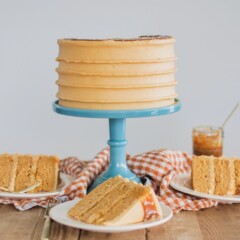 Caramel Cake - caramel cake layers with caramel drizzle and caramel buttercream. #cakebycourtney #caramelcake #cakerecipe #caramelrecipe #caramel #fallcake