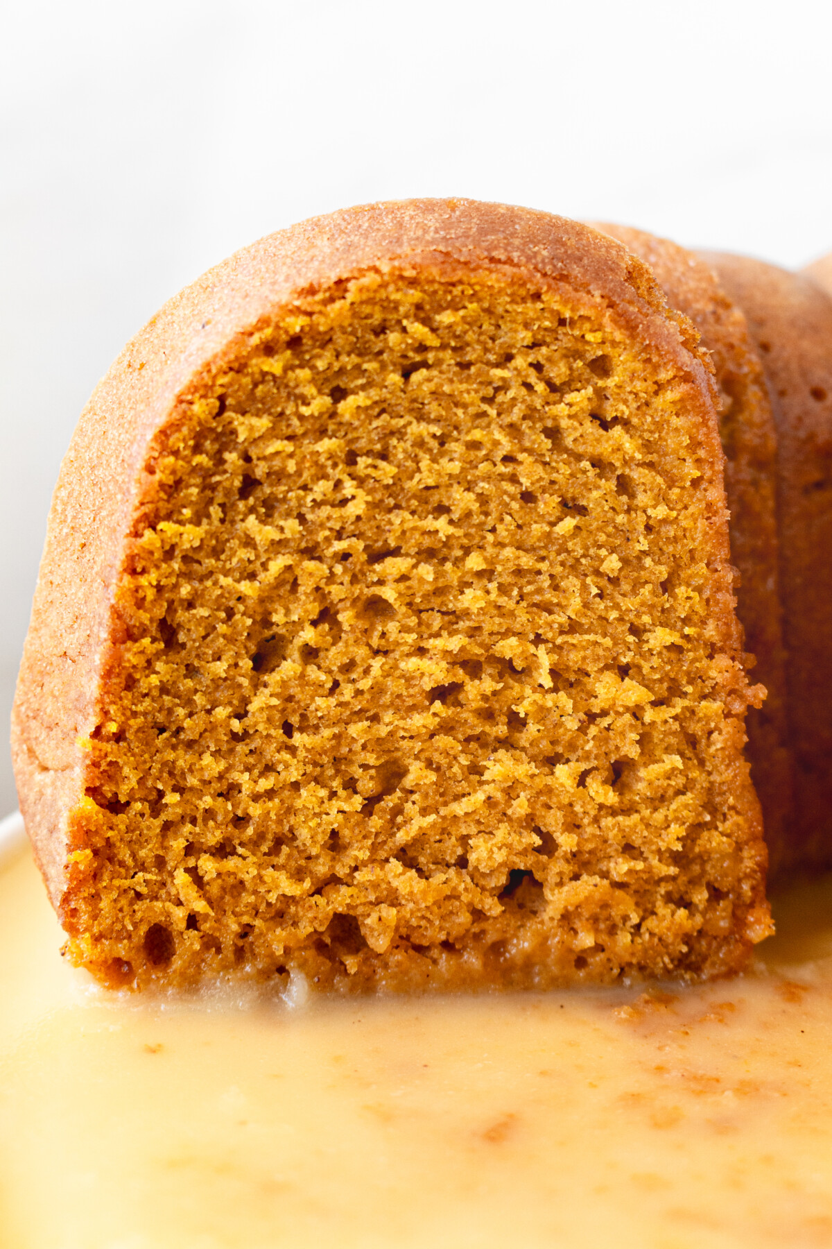 The inside of a pumpkin bundt cake.