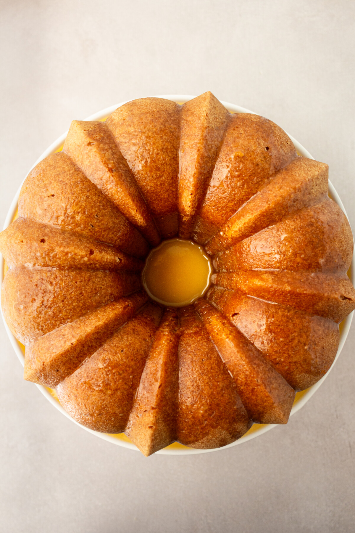 A bundt cake on a cake stand.