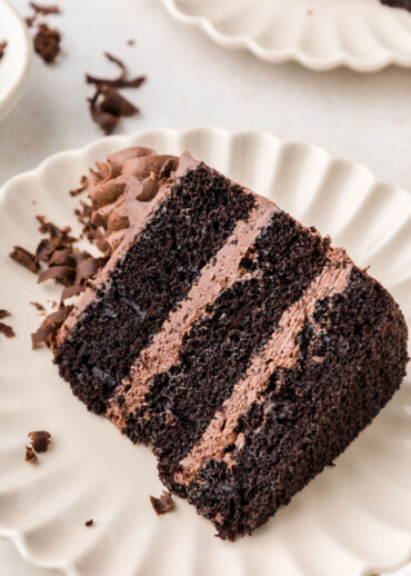 A slice of chocolate cake on a plate.