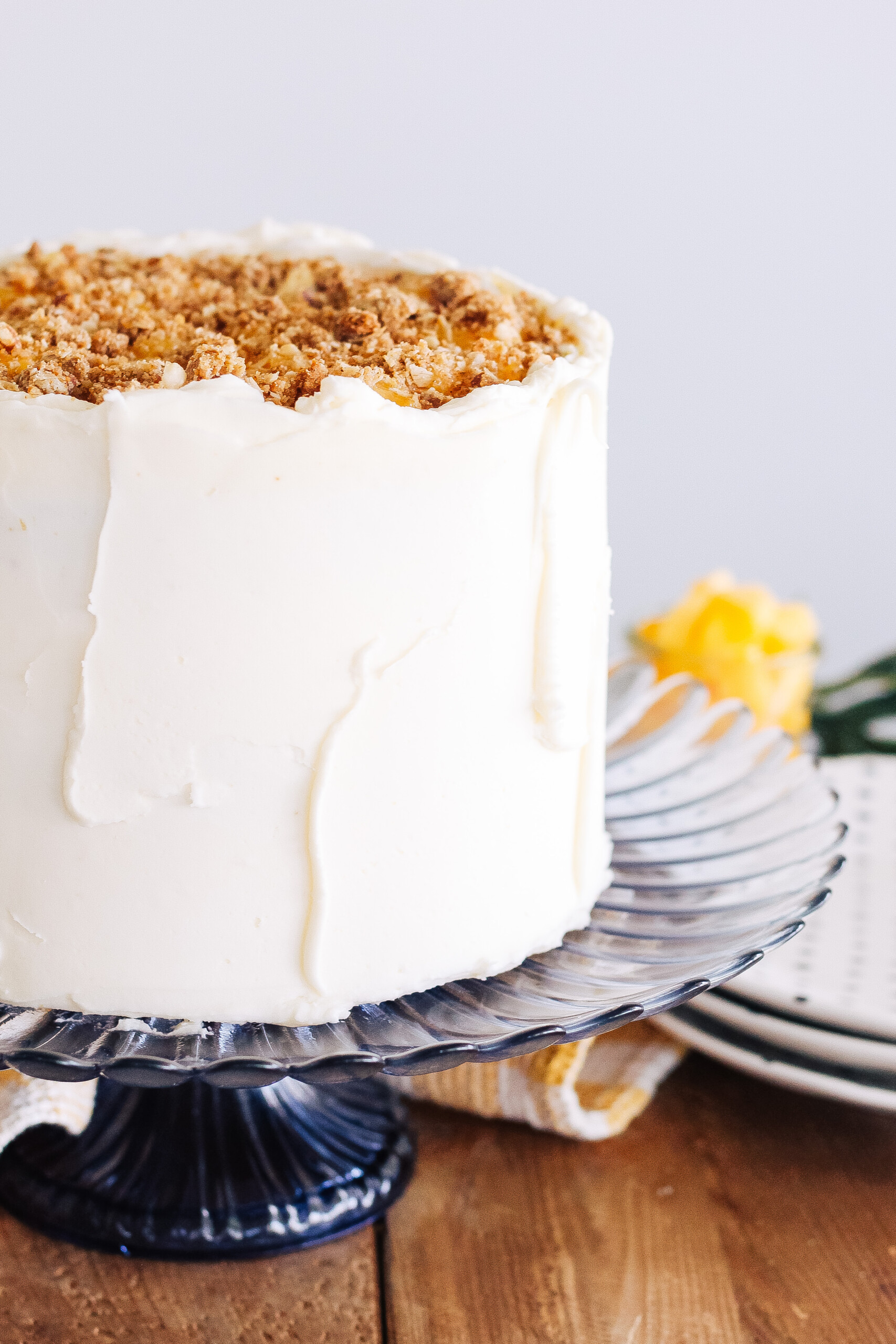 Close up of vanilla buttercream on a cake.