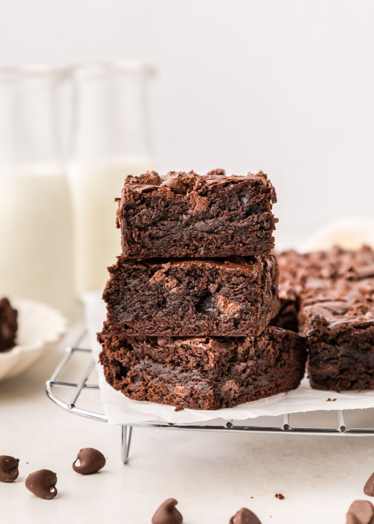 A stack of three brownies.