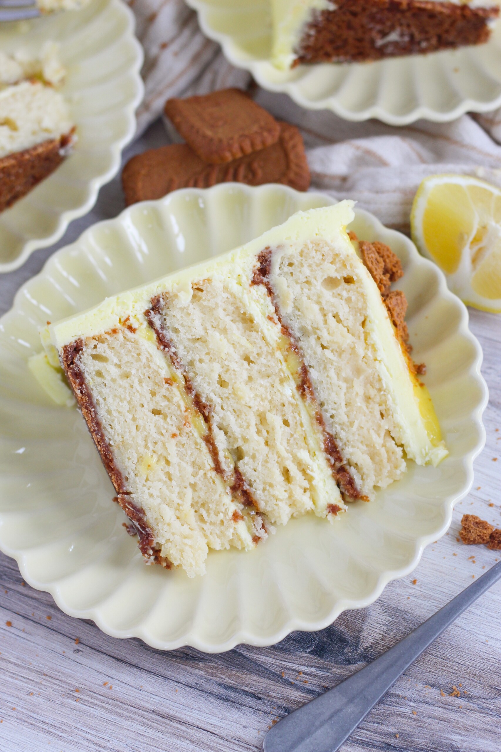 Slice of cake on a plate.