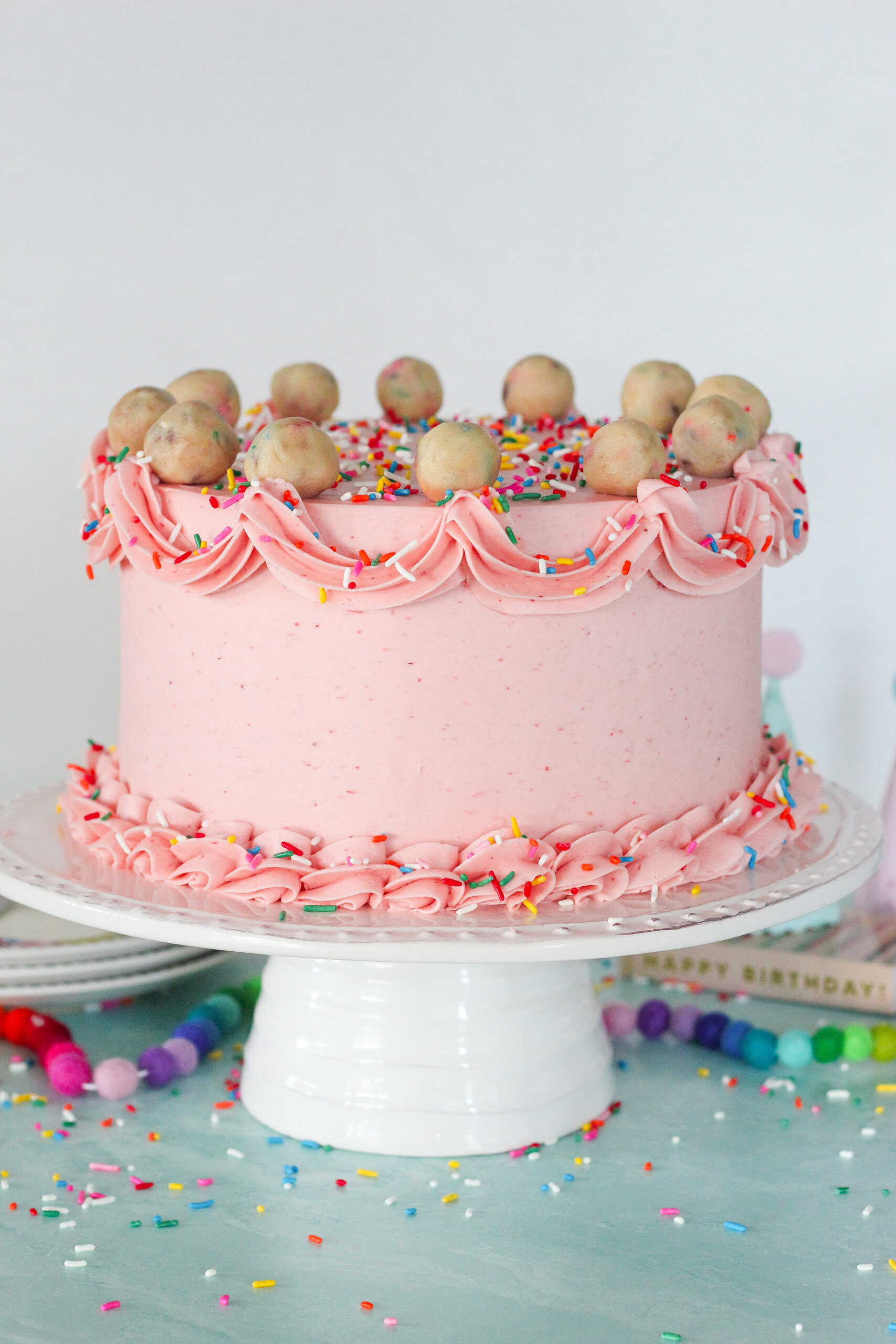 Confetti Cookie Dough Cake With Strawberry Buttercream