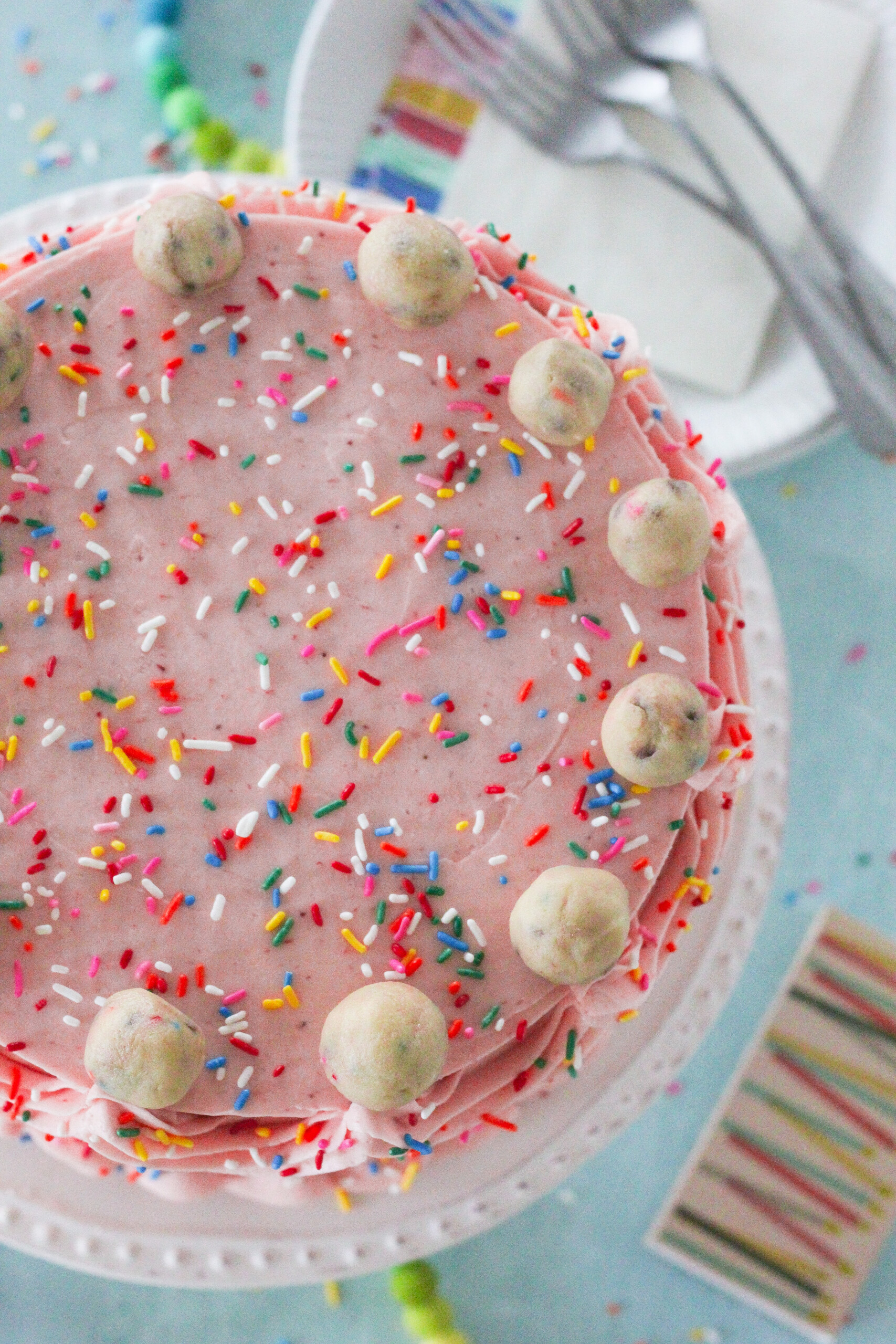 Funfetti Cake on a cake stand.
