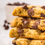 Stack of chocolate chip cookies.