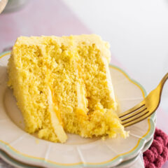 Slice of lemon cake on a plate.