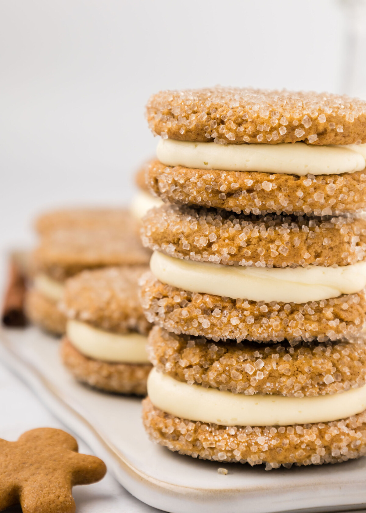 A stack of gingerbread sandwich cookies.