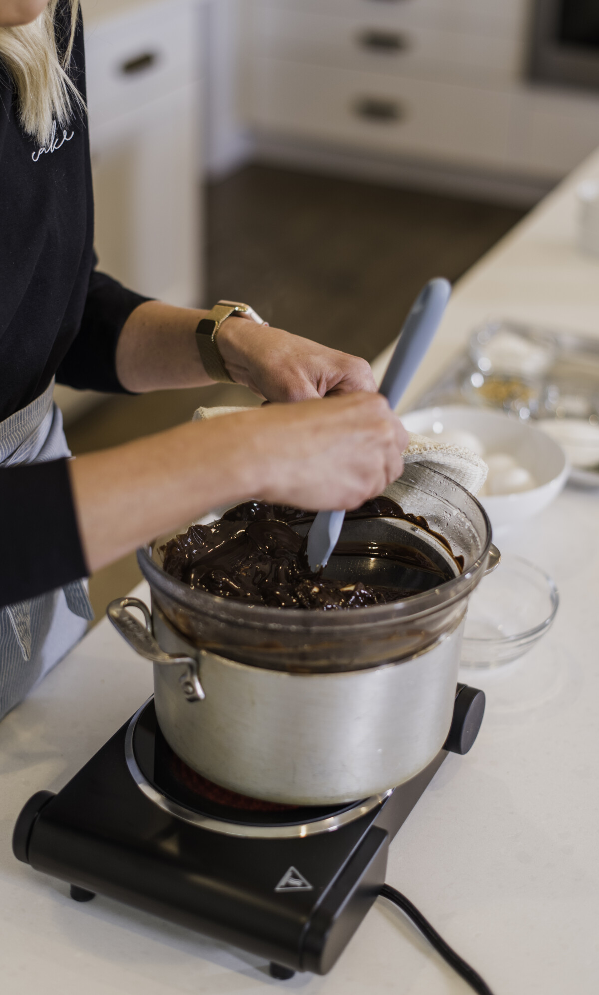 Melting chocolate in a double broiler.