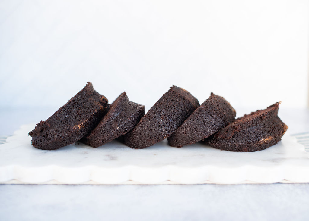 Slices of chocolate banana cake.